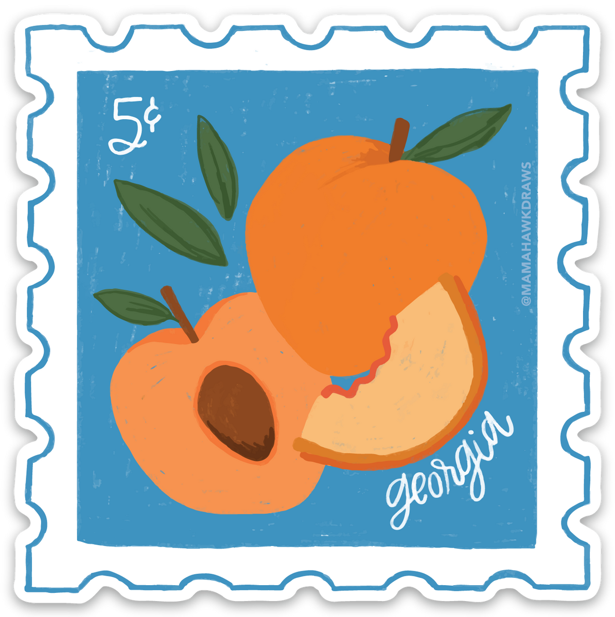 Sticker Peach Stamp Mama Hawk Draws