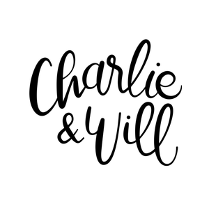 Handlettered black logo on a white background. The logo says, "Charlie & Will"