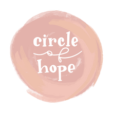 Load image into Gallery viewer, A circle of shades of pink with white lettering inside. The lettering says "circle of hope" where "circle" and "hope" are a hand drawn serif typography and "of" is a cursive monoline typography.