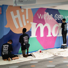 Load image into Gallery viewer, Close up of the left of the macon airport mural with three people painting