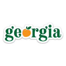 Load image into Gallery viewer, "Georgia" text in green and orange peach as the "o" letter.