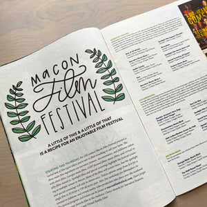 Hand lettered logo for Macon Film Festival featured in the 11th Hour