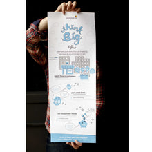 Load image into Gallery viewer, Person holding living social poster infographic in front of their face and lower body
