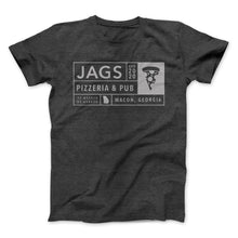 Load image into Gallery viewer, Grey tee with &quot;jags pizzeria &amp; pub&quot; printed in white in the center.

