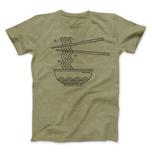 Load image into Gallery viewer, Tan tee with print of a bowl of ramen and chopsticks and &quot;Kinjo&quot; printed on the top right of the bowl
