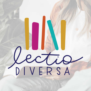 Design with text "lectio diversa" in navy blue with yellow, pink, orange and blue lines above on translucent background photo