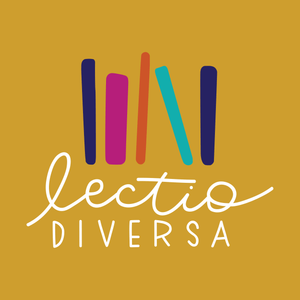 Design with text "lectio diversa" in navy blue with yellow, pink, orange and blue lines above on yellow background